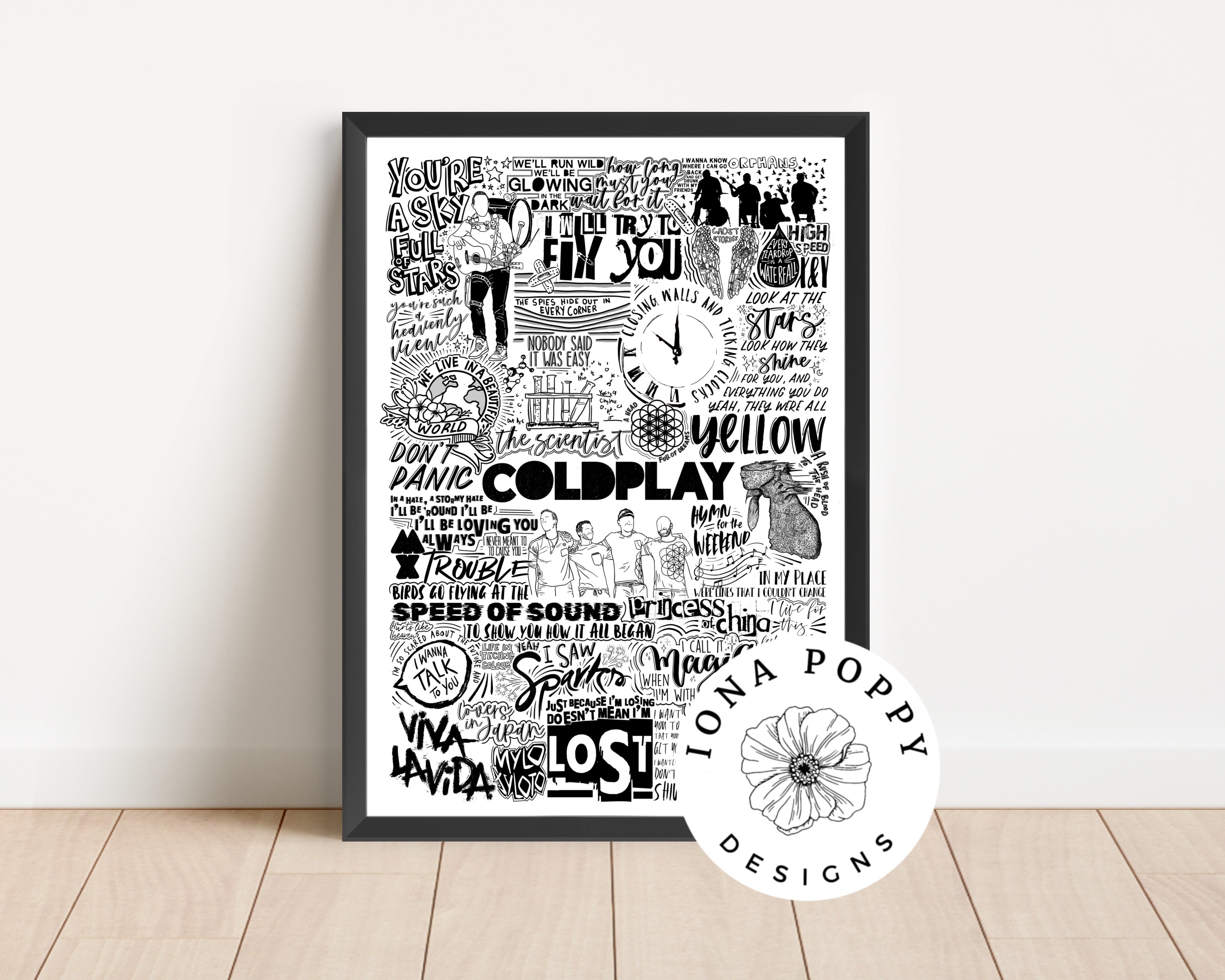 Coldplay Greatest Hits Lyric Print Iona Poppy Designs