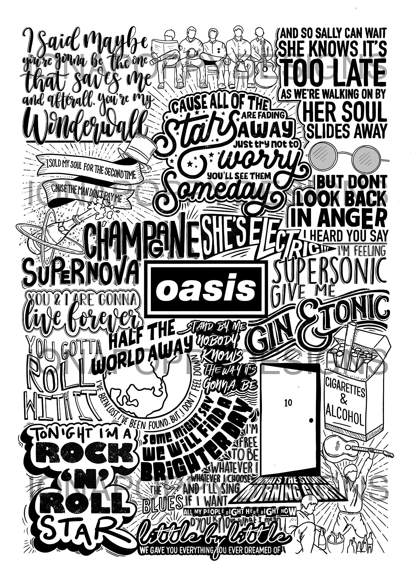 Oasis - Greatest Hits Lyric Print | Doodle | Album