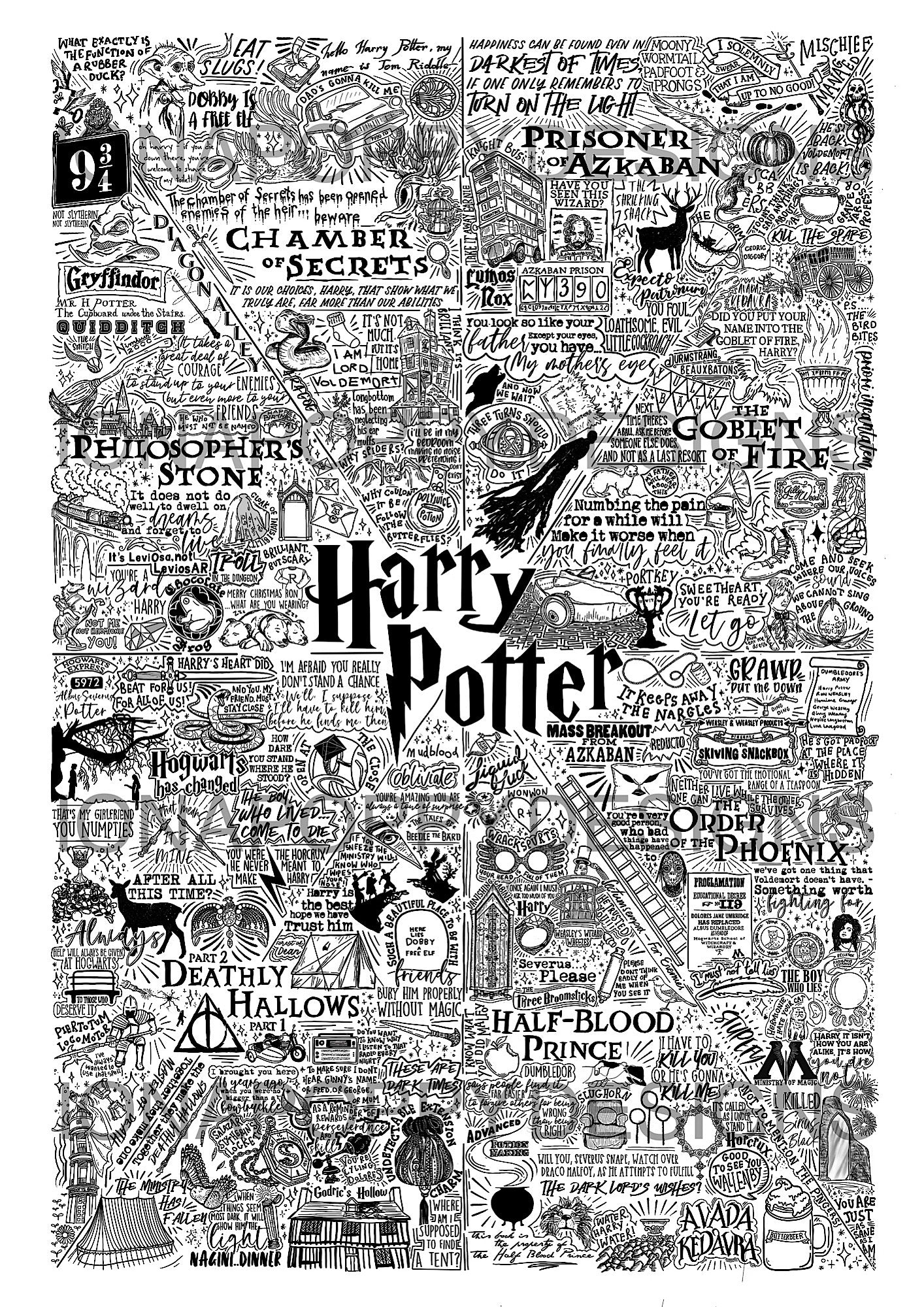 Harry Potter - Movie Quotes Doodle Print
