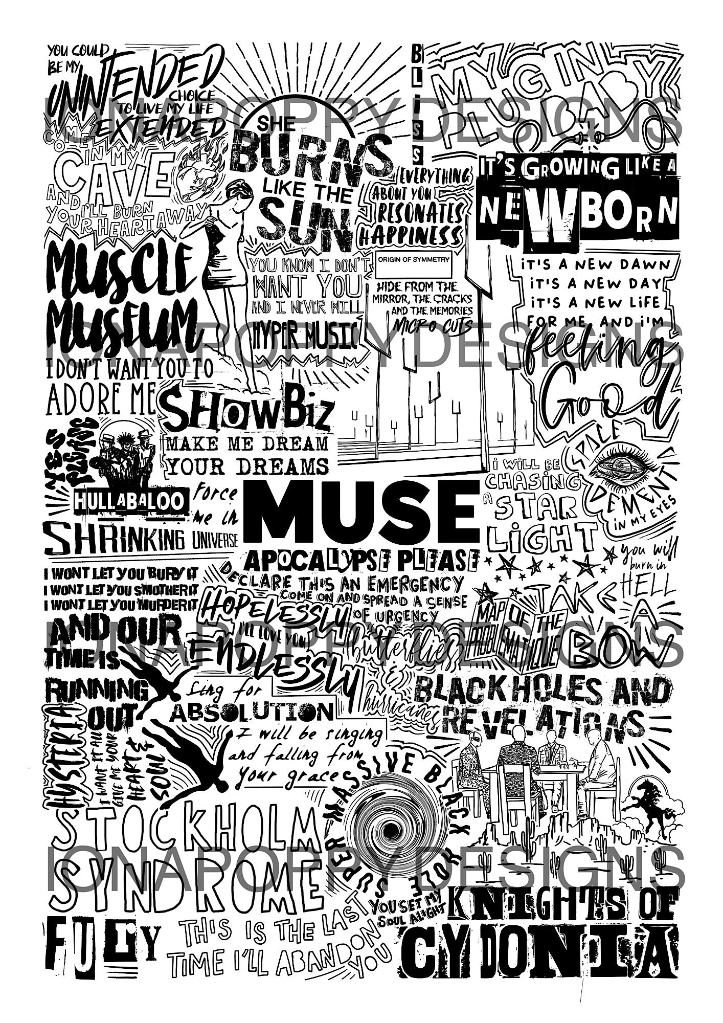 Muse - Greatest Hits Lyric Print Part One | Doodle