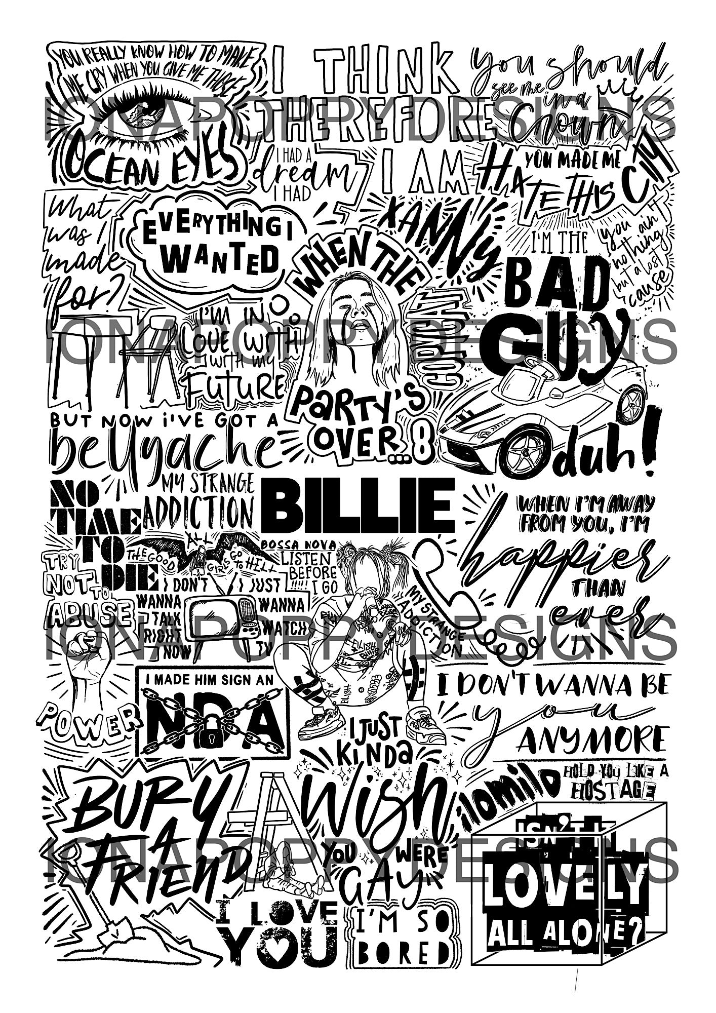 Billie Eilish - Greatest Hits Lyric Print | Doodle