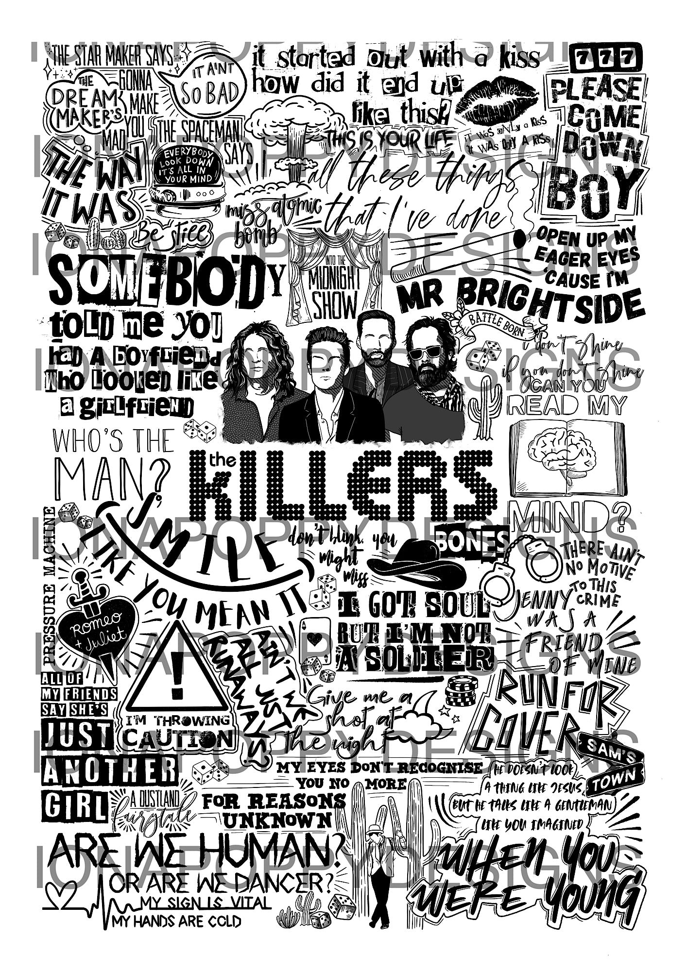 The Killers - Greatest Hits Lyric Print | Doodle