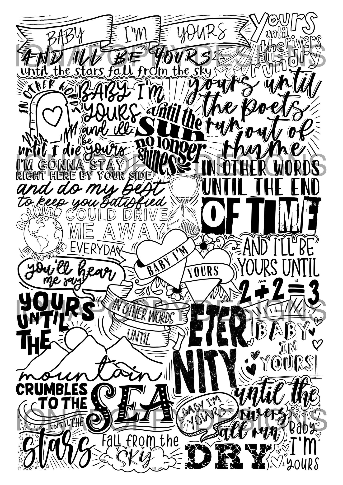 Arctic Monkeys - Baby I’m Yours | Doodle Fan Poster Art | Music Lover Gift | Wedding First Dance Gift | Lyric Print