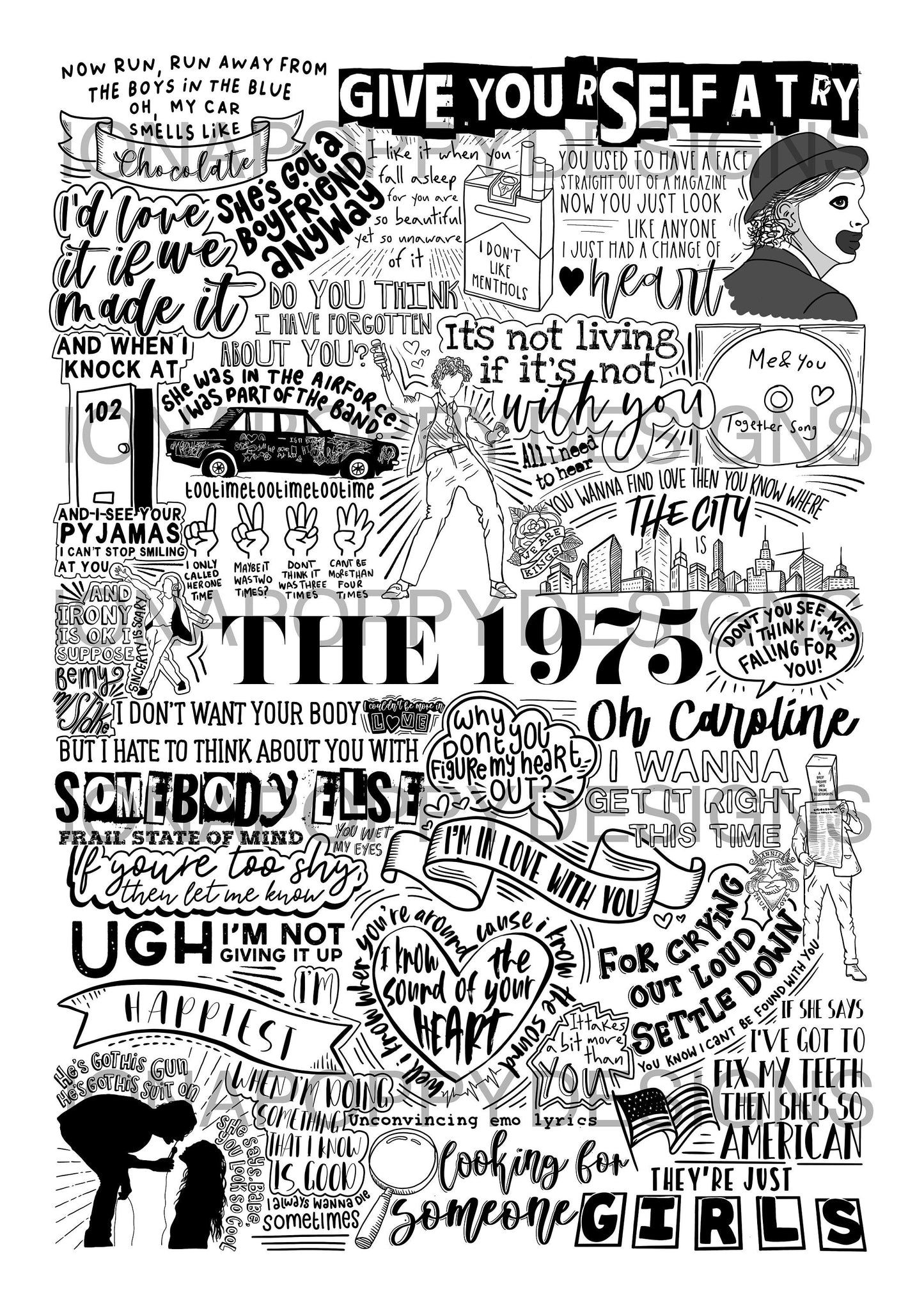 The 1975 - Lyric Print | Doodle Fan Poster Art | Music Lover Gift
