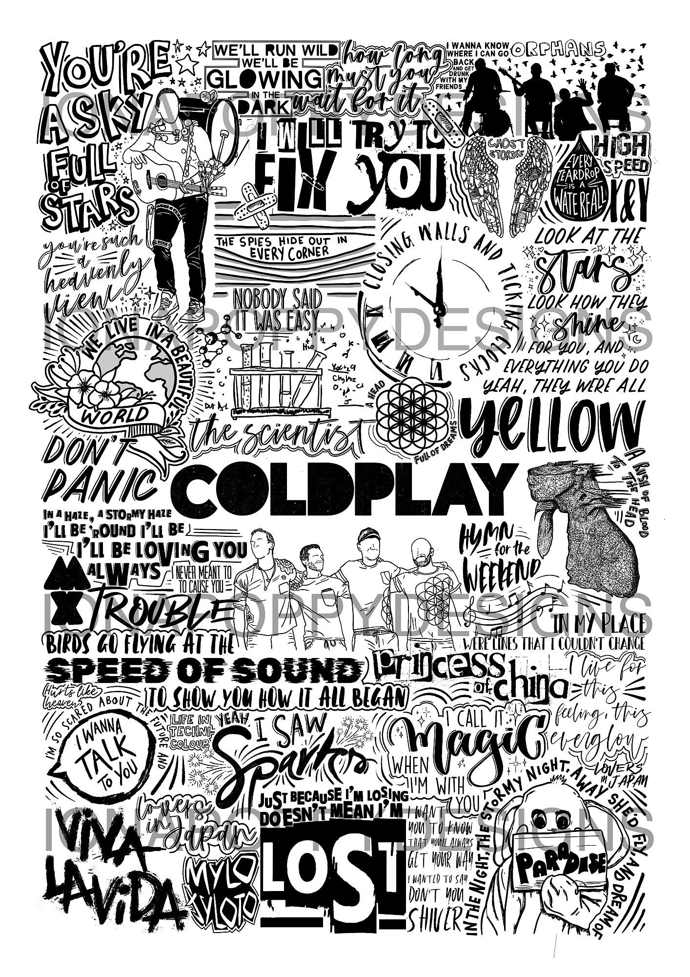 Coldplay - Greatest Hits Lyric Print