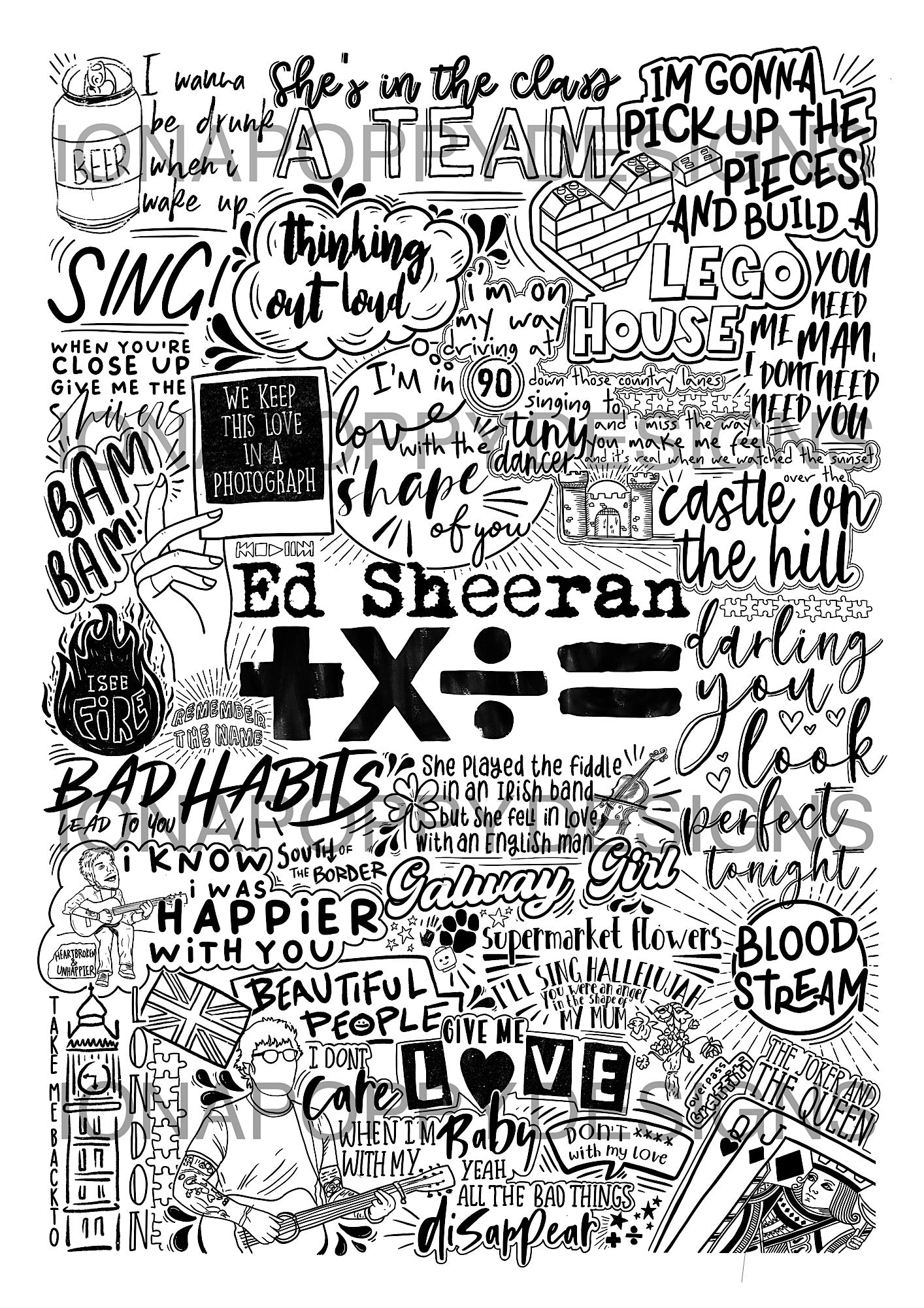 Ed Sheeran Greatest Hits Lyric Print Iona Poppy Designs ed-sheeran-greatest-hits-lyric-print-iona-poppy-designs