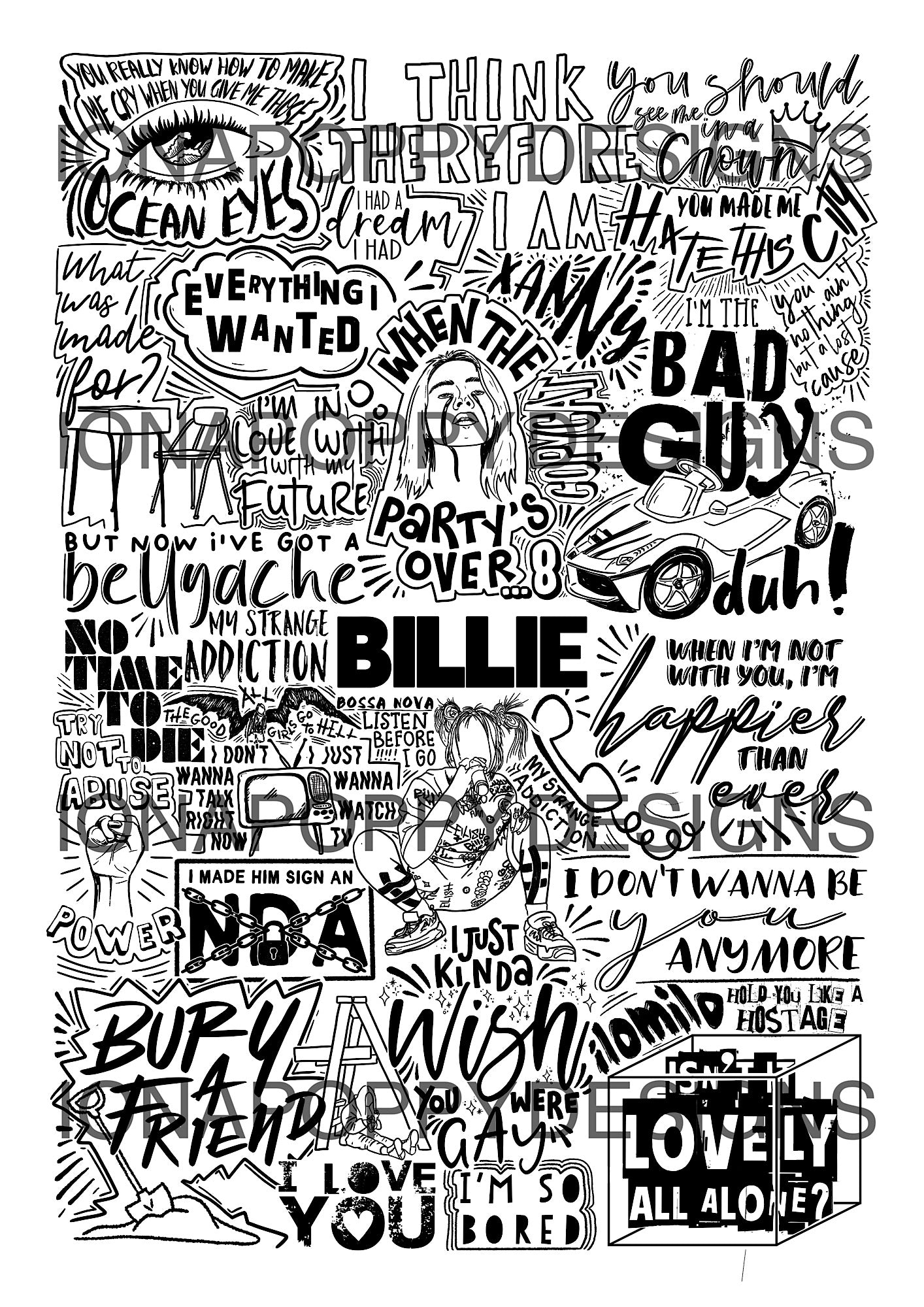 Billie Eilish - Greatest Hits Lyric Print