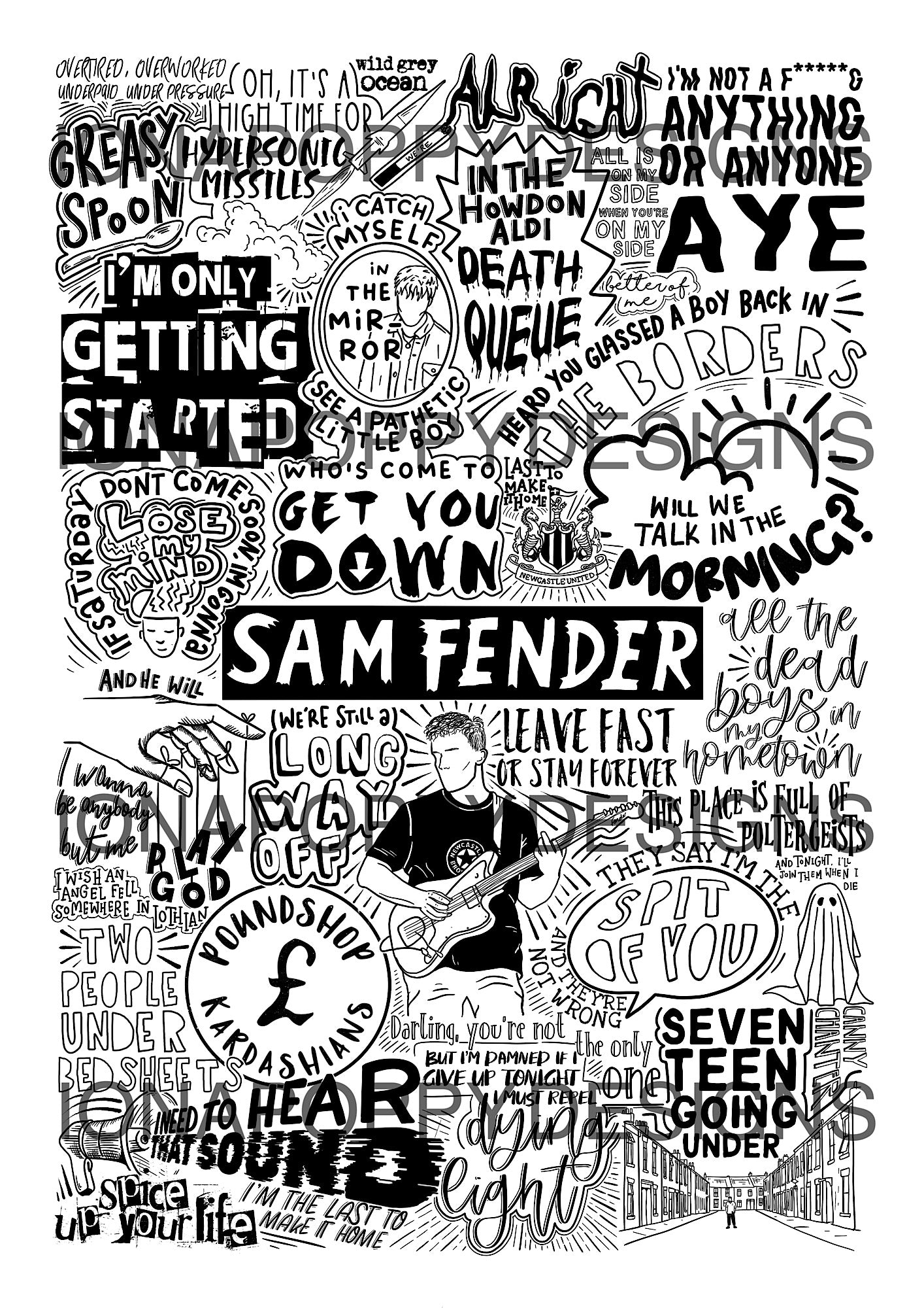 Sam Fender - Greatest Hits Lyric Print