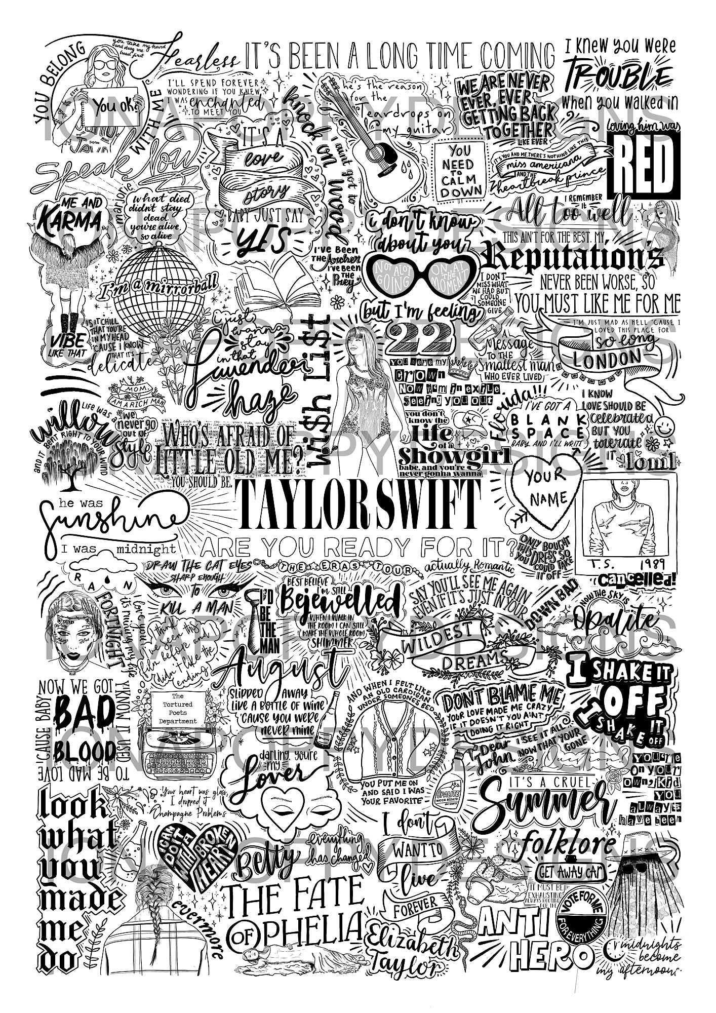 Taylor Swift - Greatest Hits Lyric Print